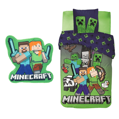 Minecraft slaapkamerset; dekbedovertrek en kussen