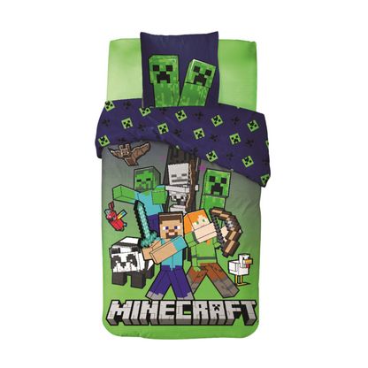 Minecraft slaapkamerset; dekbedovertrek en kussen