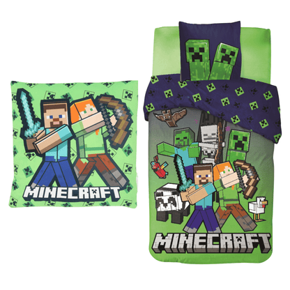 Minecraft slaapkamerset; dekbedovertrek en kussen