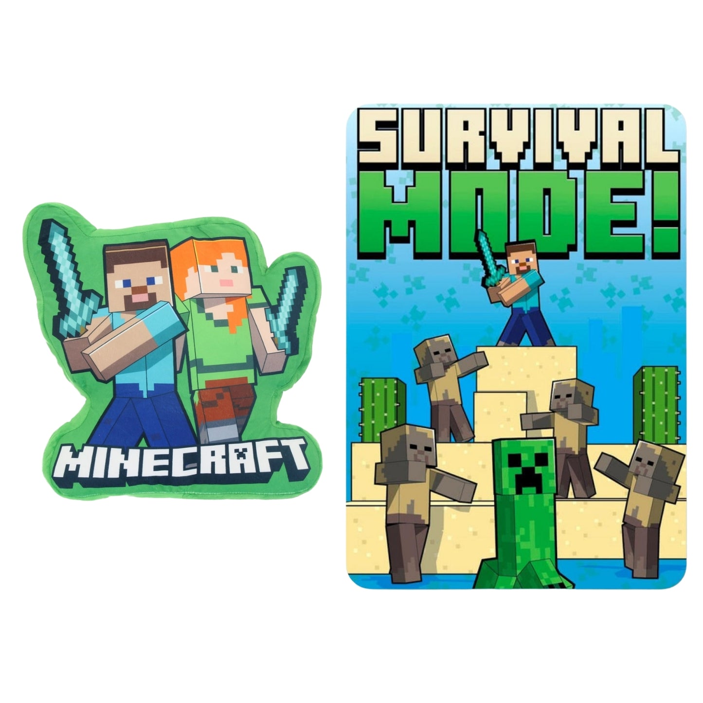 Minecraft slaapkamerset; kussen en fleece deken