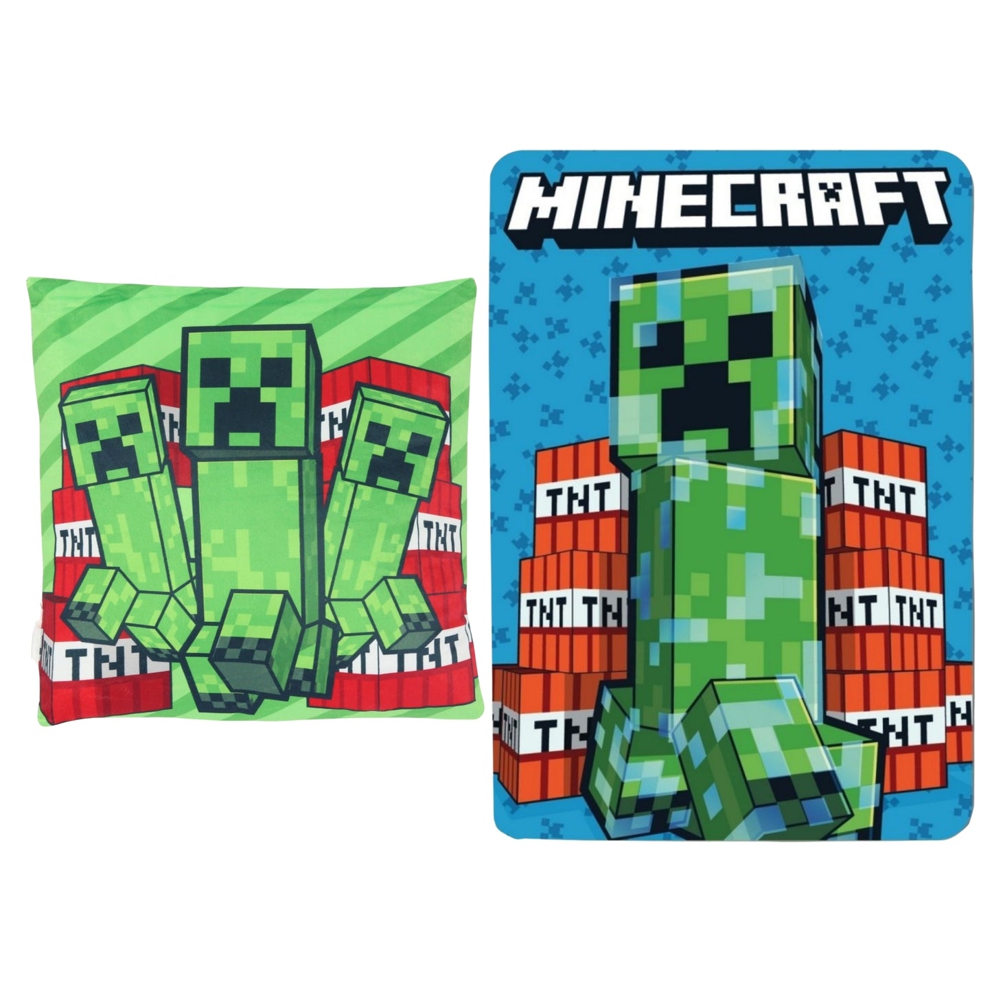 Minecraft slaapkamerset; kussen en fleece deken