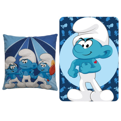 Smurfen slaapkamerset; kussen en fleece deken