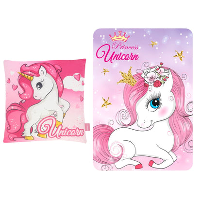 Unicorn slaapkamerset; kussen en fleece deken