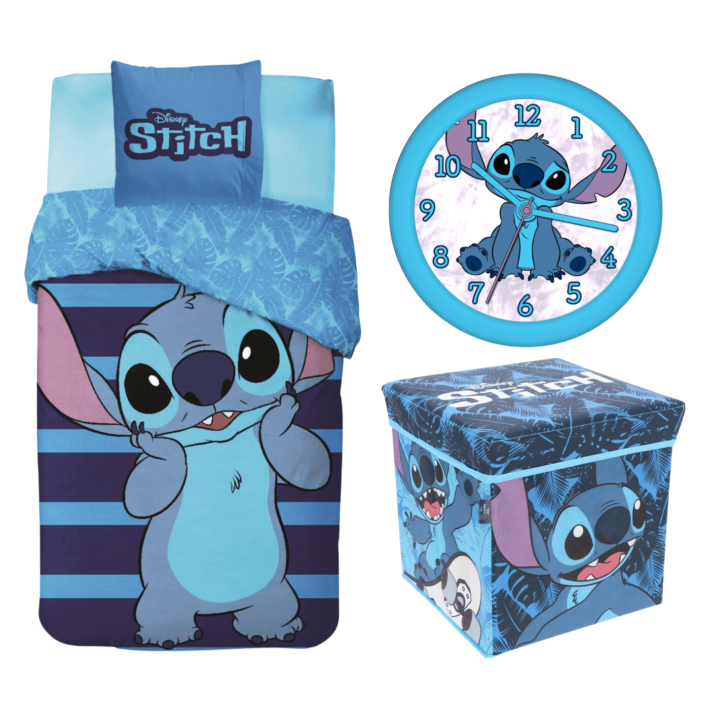 Lilo & Stitch slaapkamerset; dekbedovertrek, wandklok, opbergdoos/stoel
