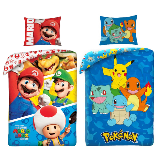 Super Mario en Pokemon slaapkamerset; dekbedovertrekken