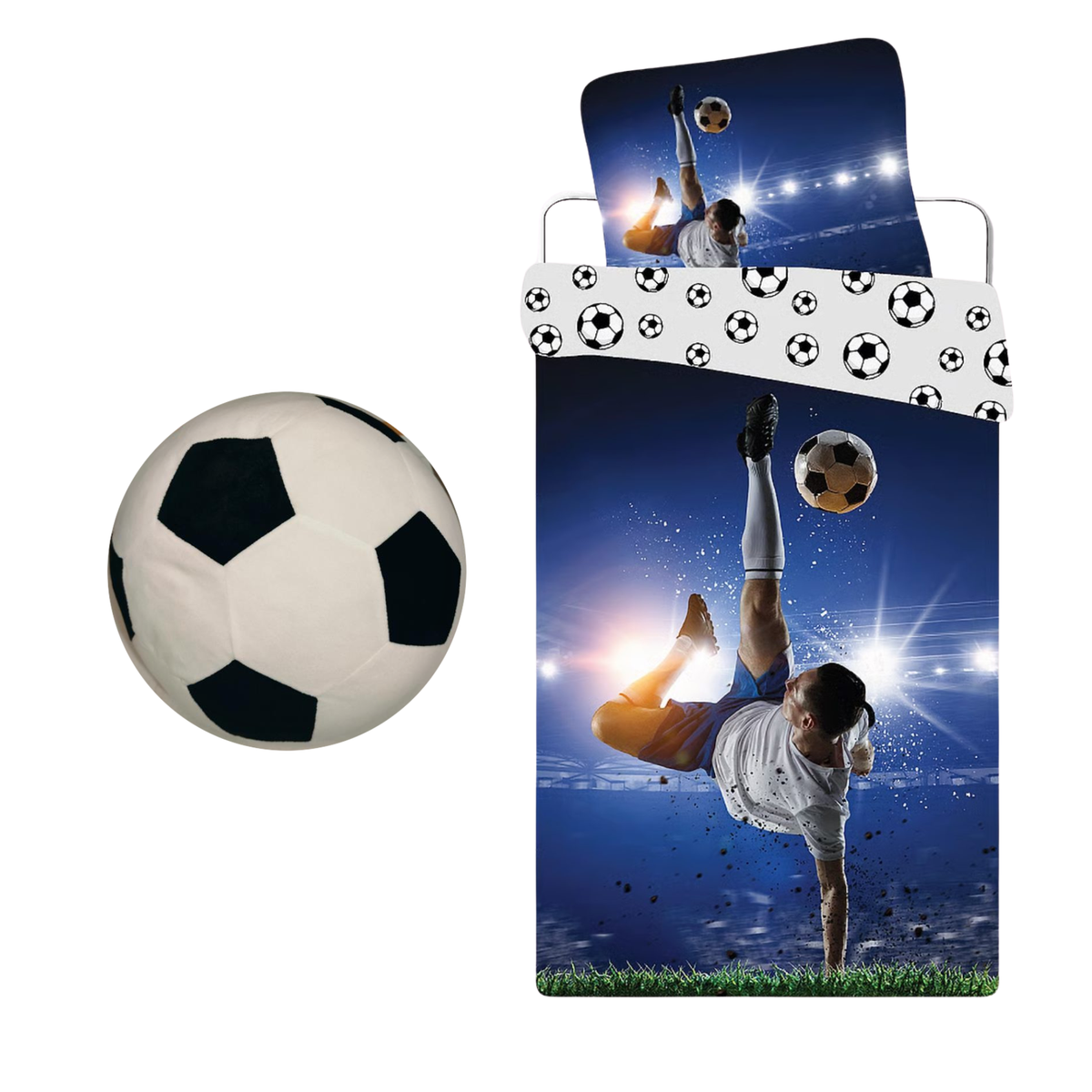 Voetbal slaapkamerset; dekbedovertrek en voetbal kussen