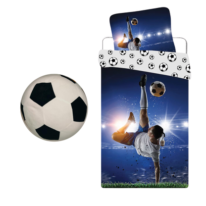 Voetbal slaapkamerset; dekbedovertrek en voetbal kussen