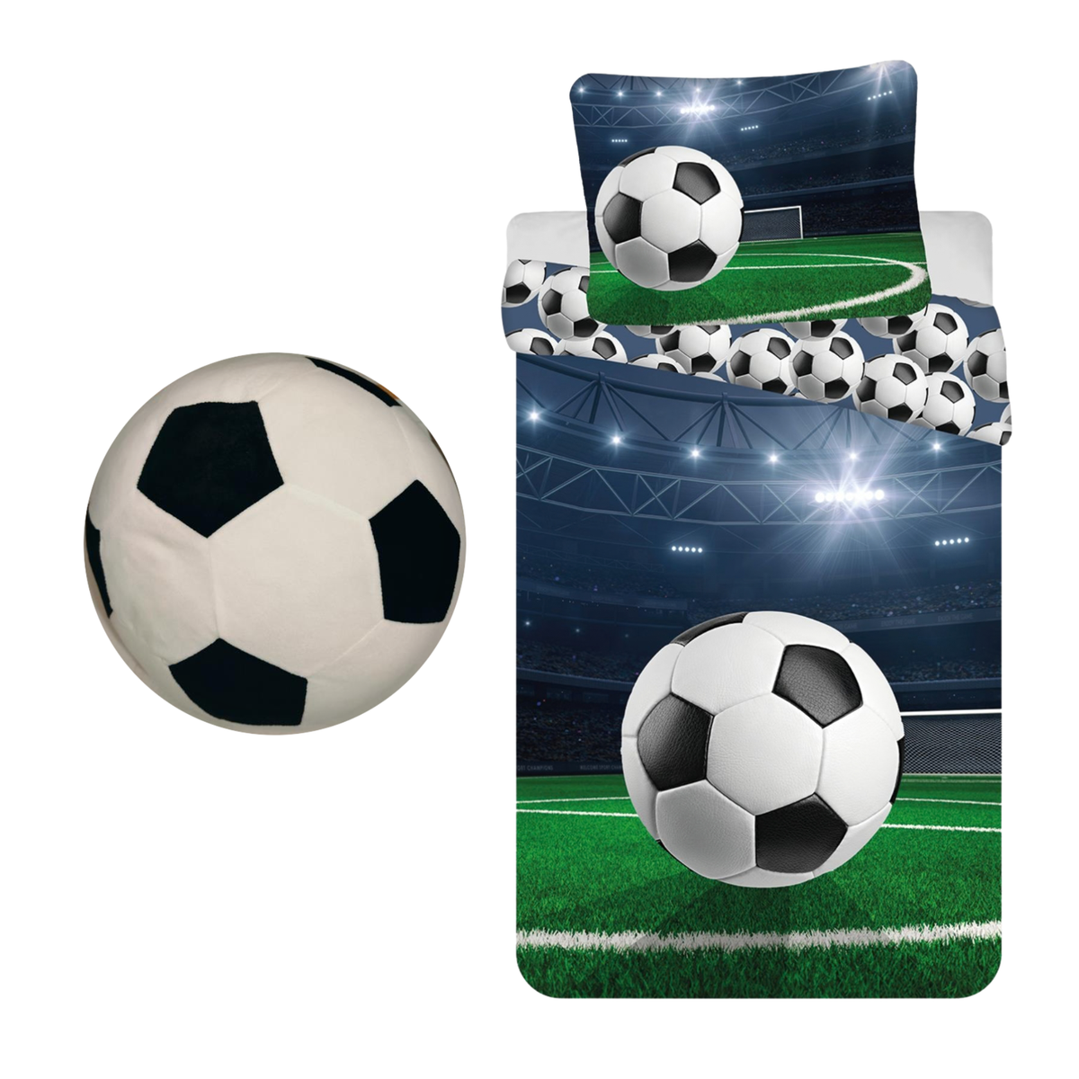 Voetbal slaapkamerset; dekbedovertrek en voetbal kussen