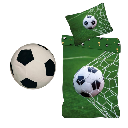 Voetbal slaapkamerset; dekbedovertrek en voetbal kussen
