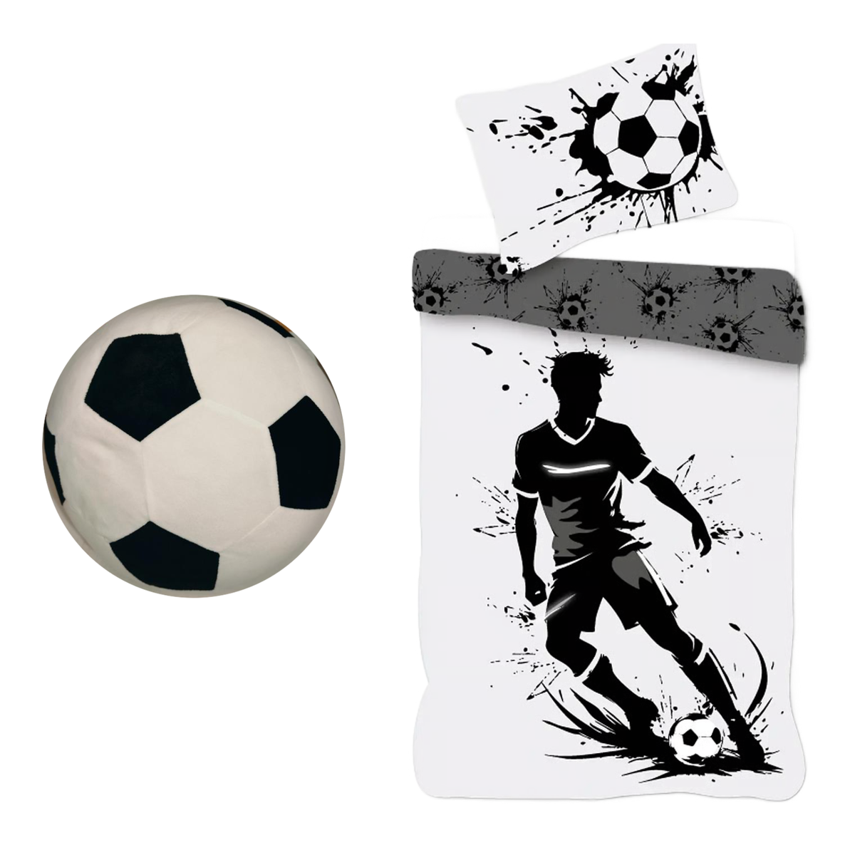 Voetbal slaapkamerset; dekbedovertrek en voetbal kussen