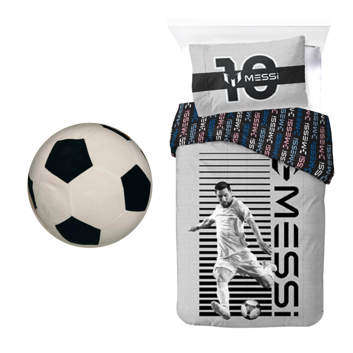 Messi slaapkamerset; dekbedovertrek en voetbal kussen