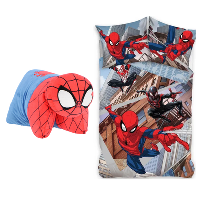 Spiderman slaapkamerset; dekbedovertrek en 2in1 kussen