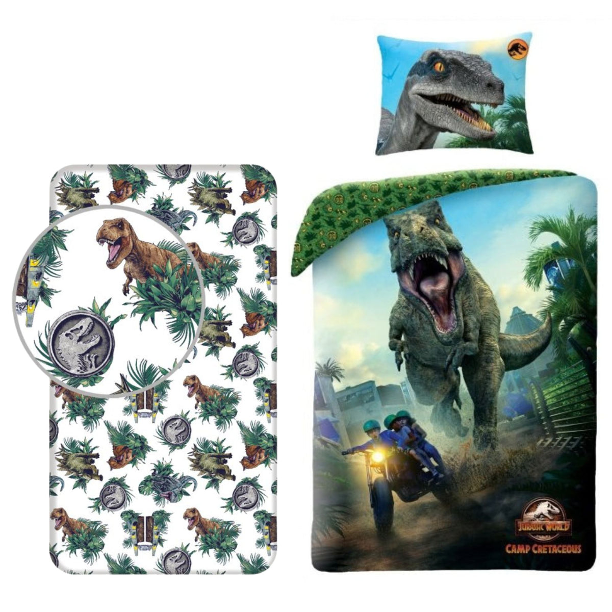 Jurassic World slaapkamerset; dekbedovertrek en hoeslaken