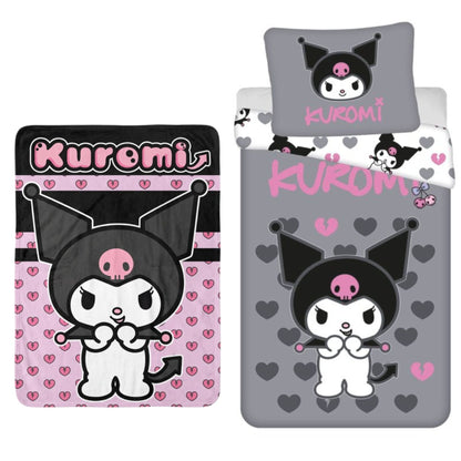 Kuromi slaapkamerset; dekbedovertrek en fleece deken