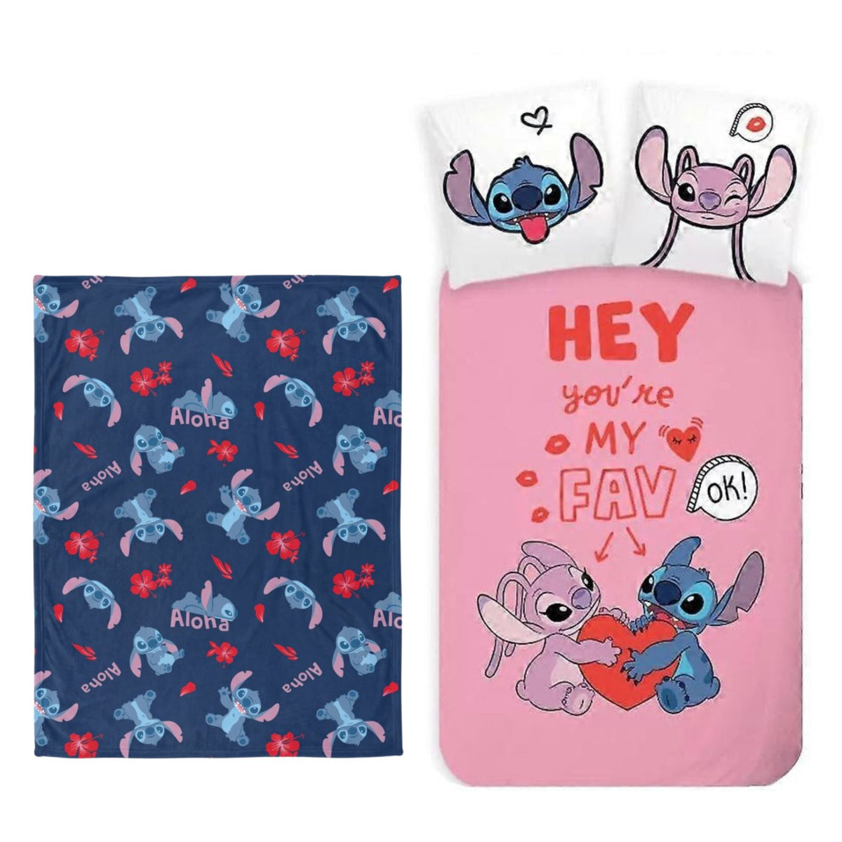 Lilo & Stitch slaapkamerset; dekbedovertrek en fleece deken