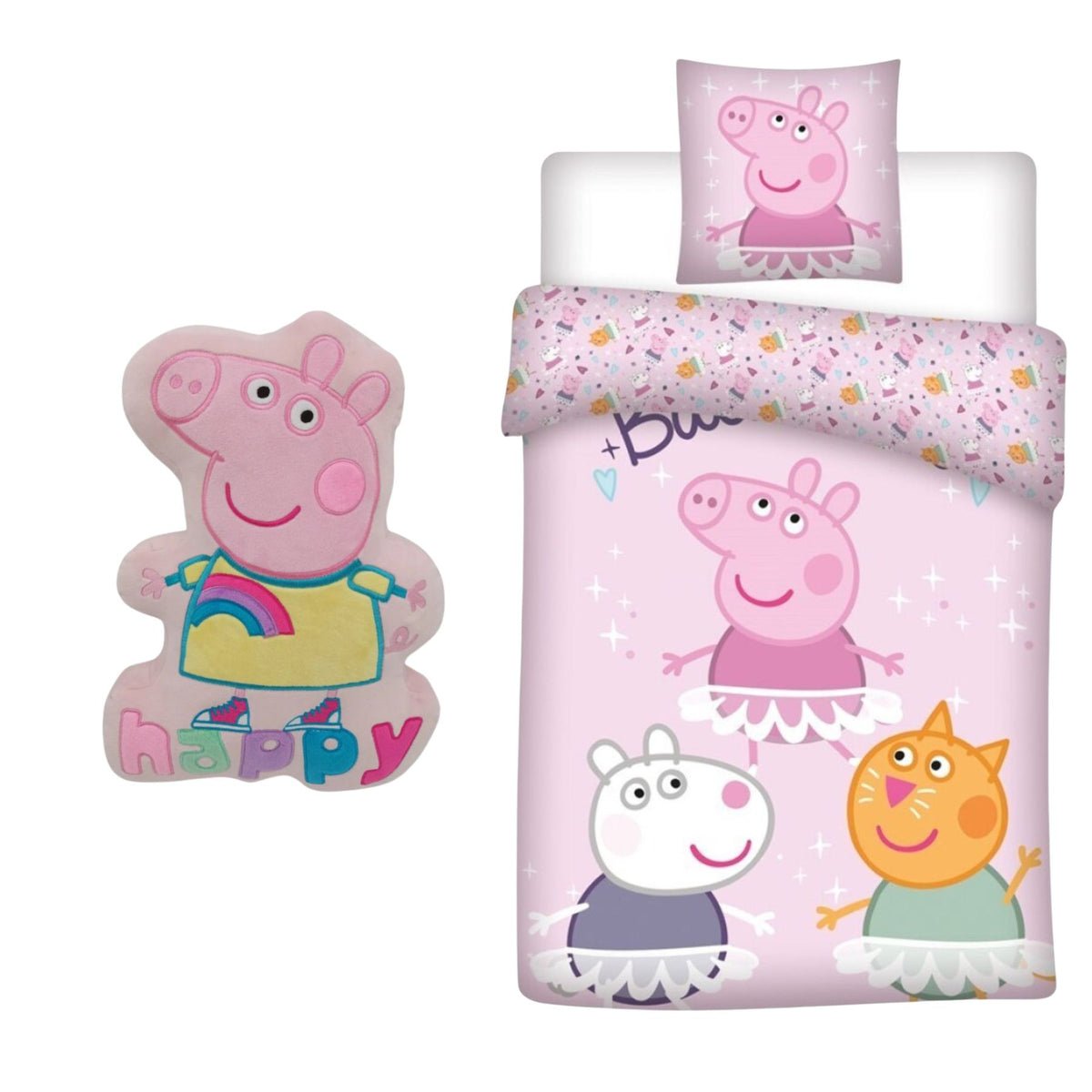 Peppa Pig slaapkamerset; dekbedovertrek en gevormd kussen