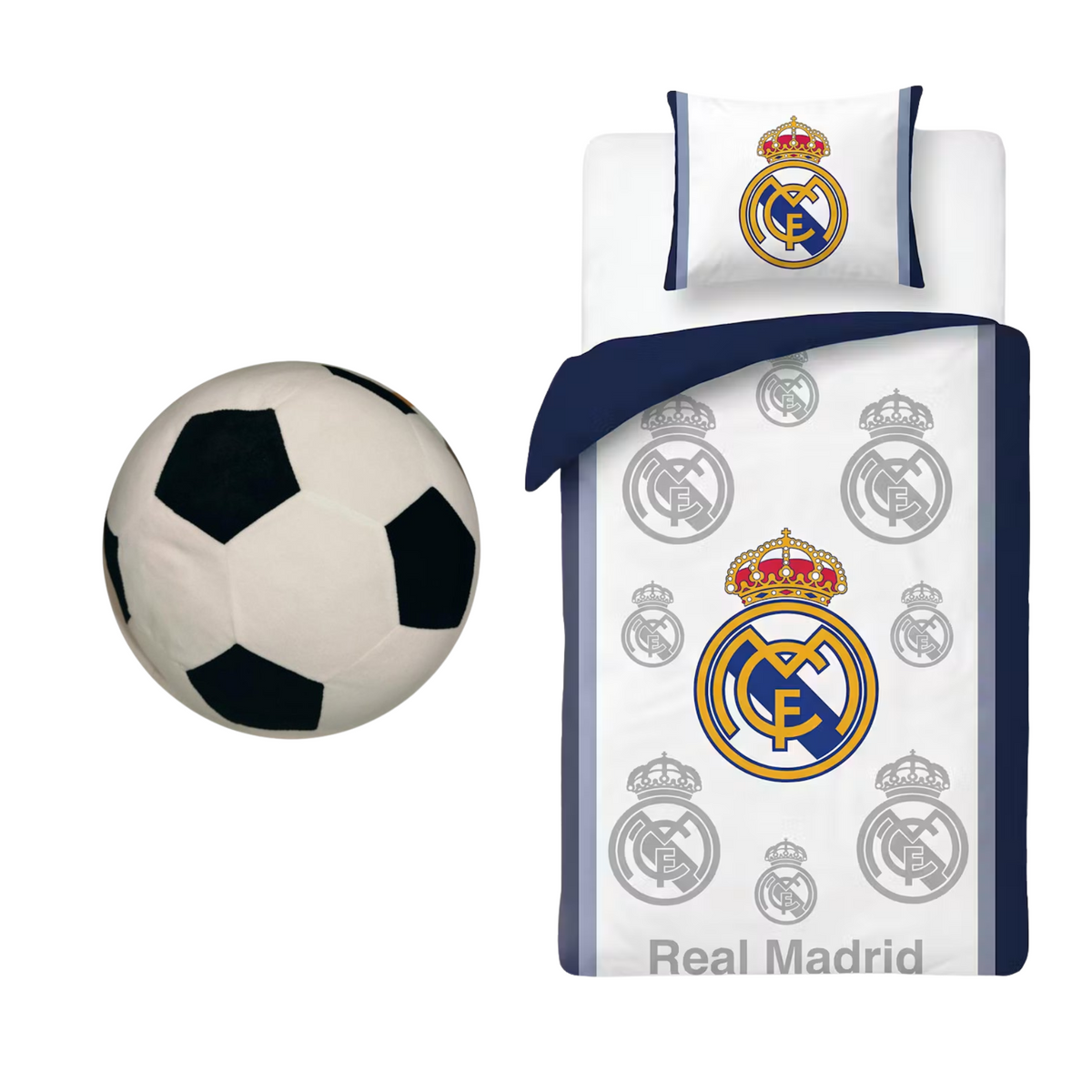 Real Madrid slaapkamerset; dekbedovertrek en voetbal kussen